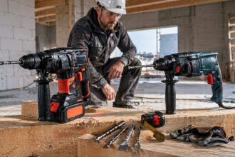 Ručná vŕtačka pripravená na použitie.