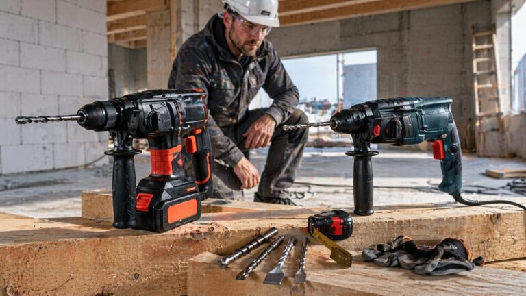 Ručná vŕtačka pripravená na použitie.